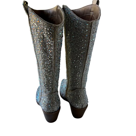 New without Box Western Silver  Sparkle Rhinestone Wide Calf Cowboy Boots - Picture 5 of 15